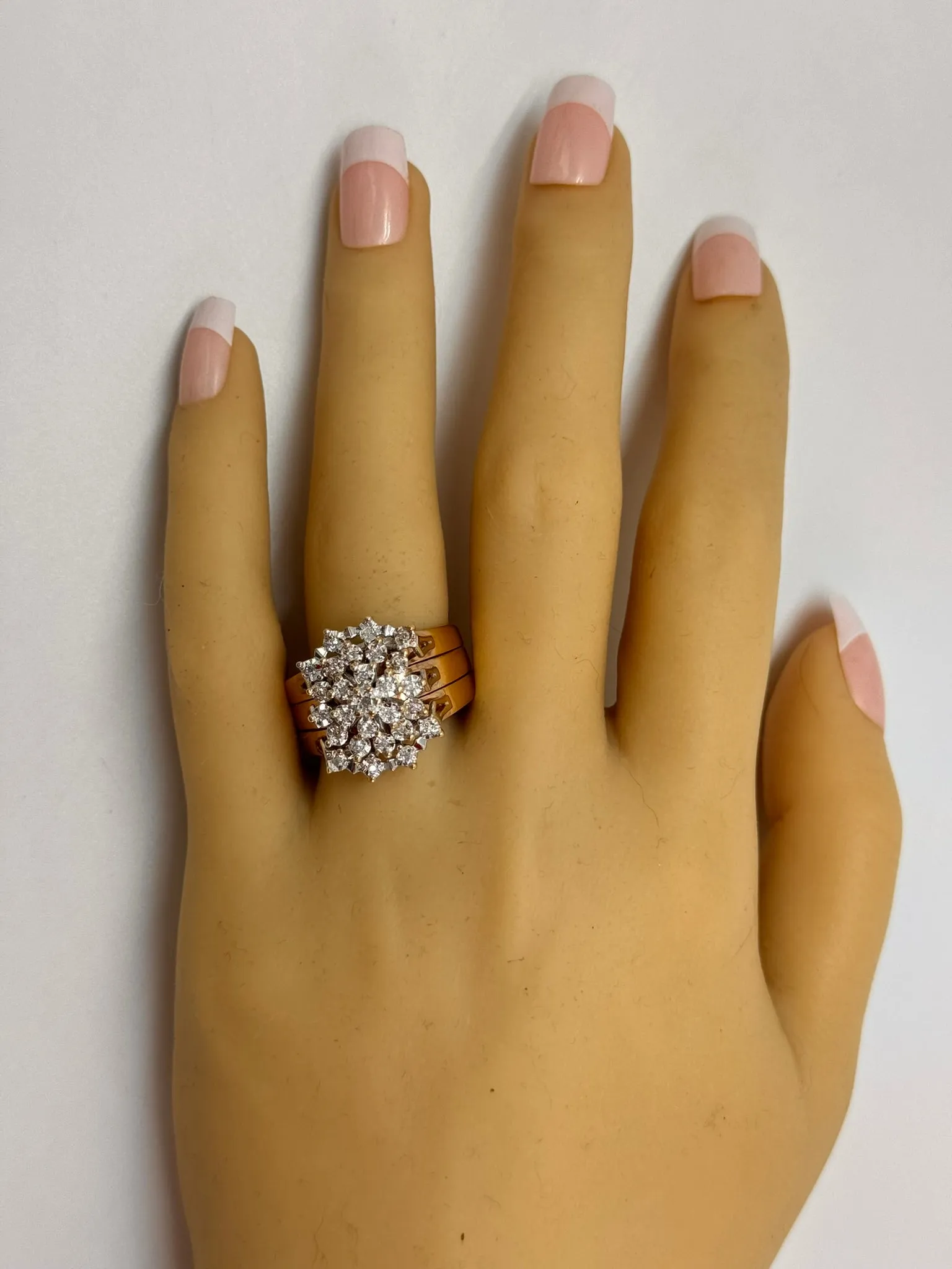 Stunning Yellow & White Gold Diamond Wedding Ring Set - Triple Band Ilusion