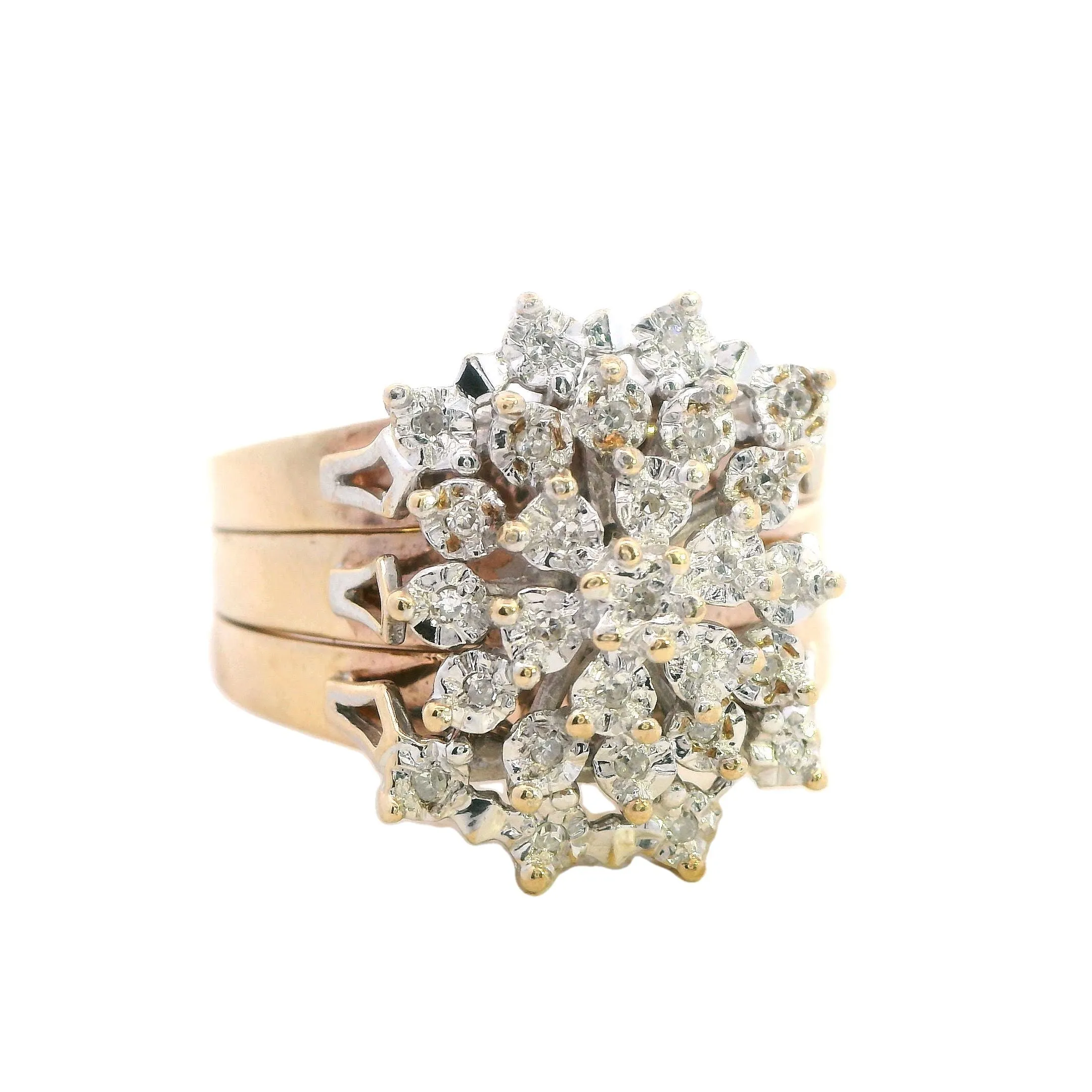 Stunning Yellow & White Gold Diamond Wedding Ring Set - Triple Band Ilusion