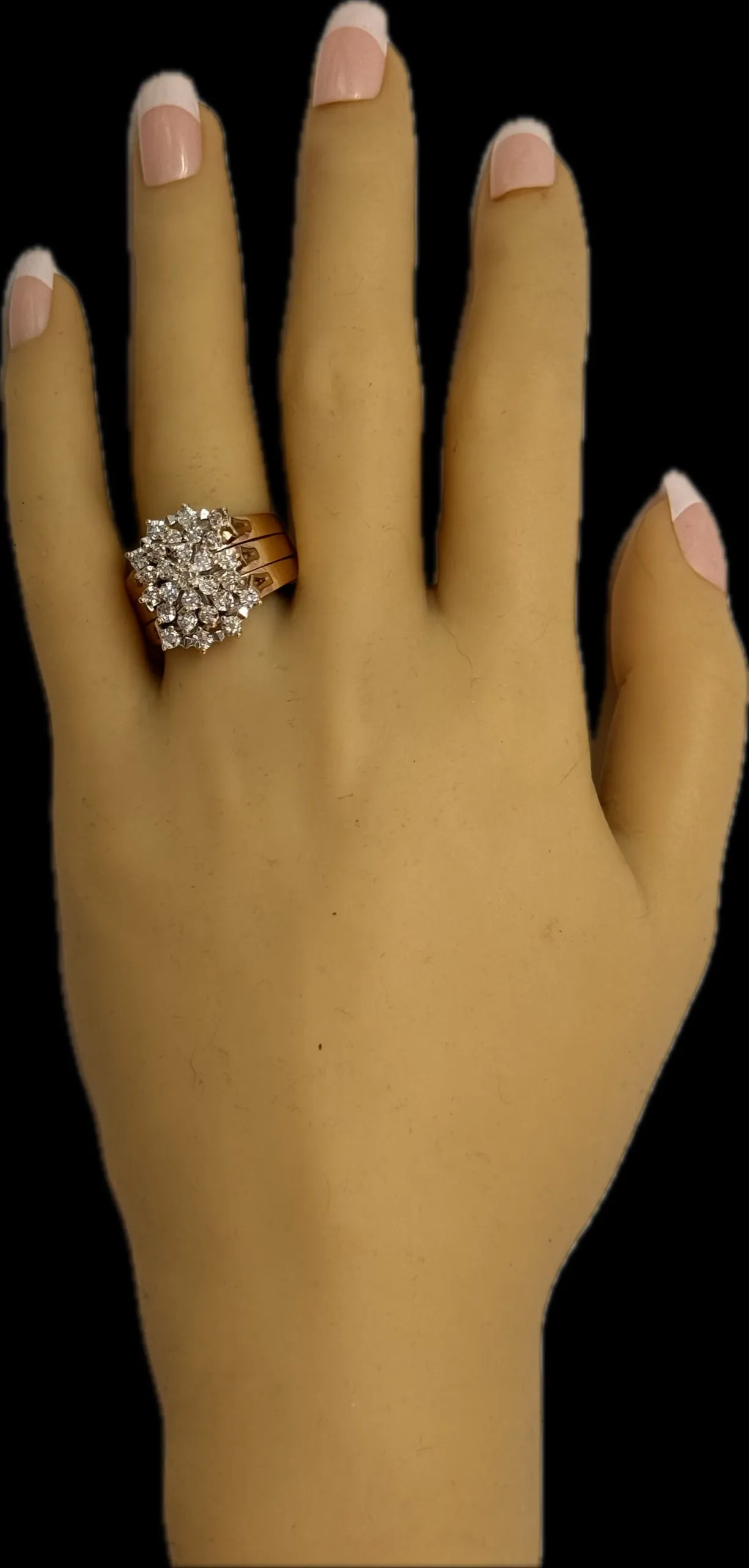 Stunning Yellow & White Gold Diamond Wedding Ring Set - Triple Band Ilusion