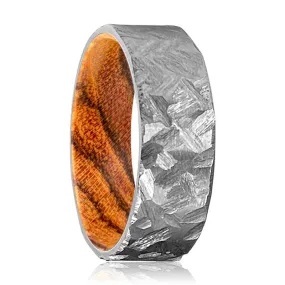 TANNER | Bocote Wood, Silver Titanium Ring, Hammered, Flat