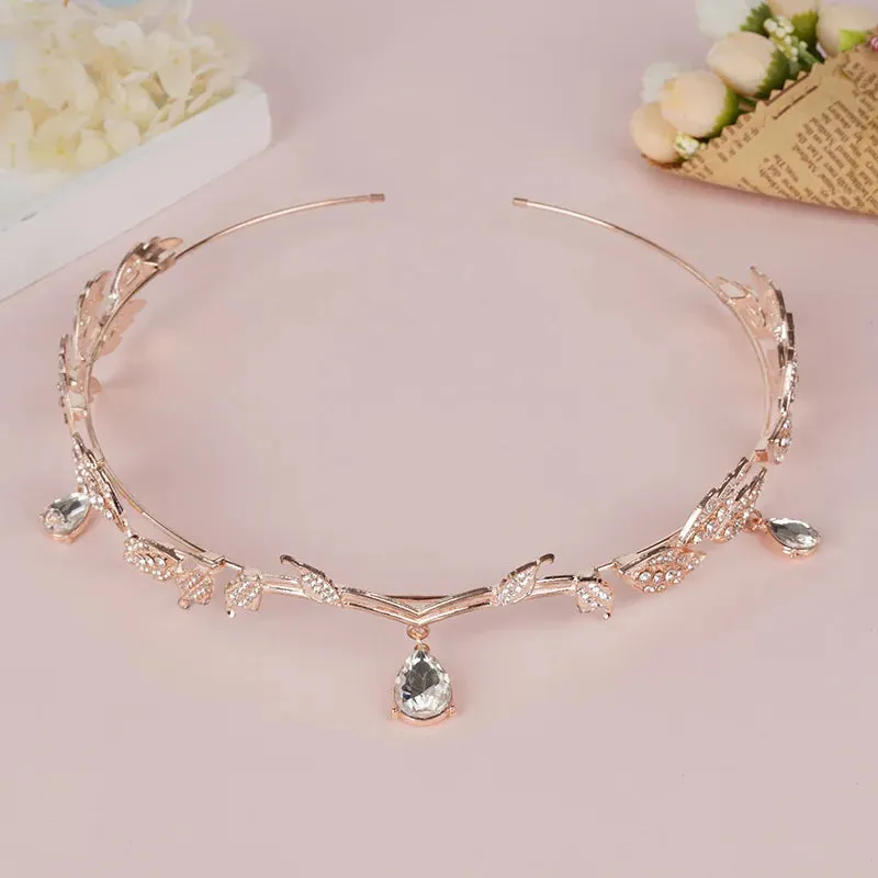 TAVIMART  -  Crown Leaves Waterdrop Tiara Wedding Accessories Ladies Artificial Rhinestone Party Princess Elf Tiara Accessories