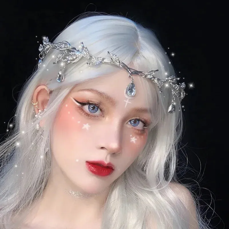 TAVIMART  -  Crown Leaves Waterdrop Tiara Wedding Accessories Ladies Artificial Rhinestone Party Princess Elf Tiara Accessories