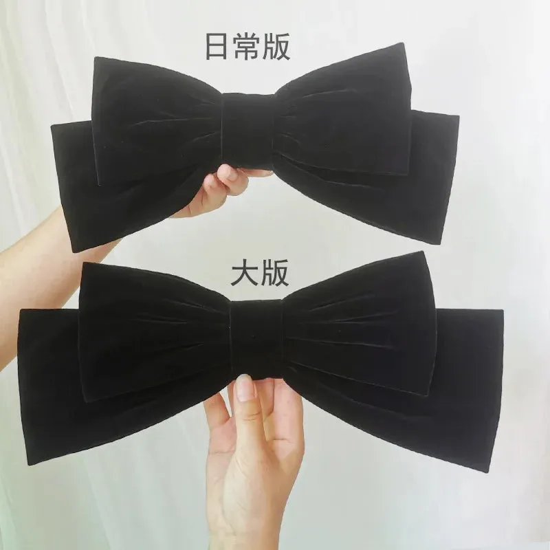 TAVIMART  -  Miss high-end oversized bow headwear hairpin black velvet face small back head hair accessories female