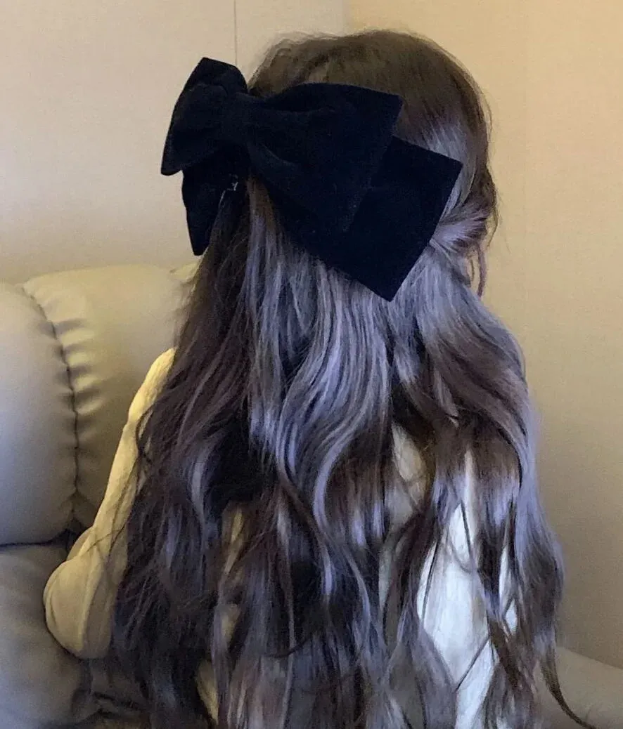 TAVIMART  -  Miss high-end oversized bow headwear hairpin black velvet face small back head hair accessories female