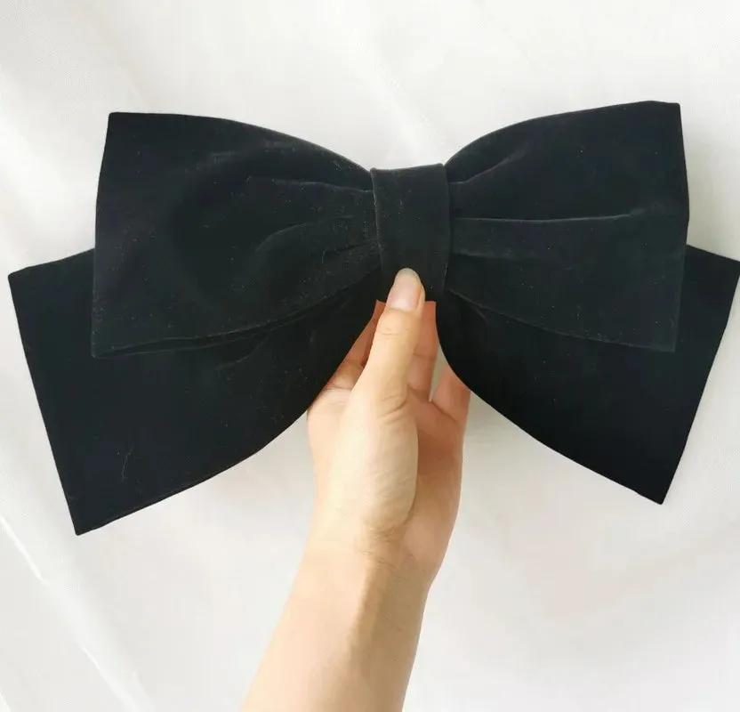 TAVIMART  -  Miss high-end oversized bow headwear hairpin black velvet face small back head hair accessories female