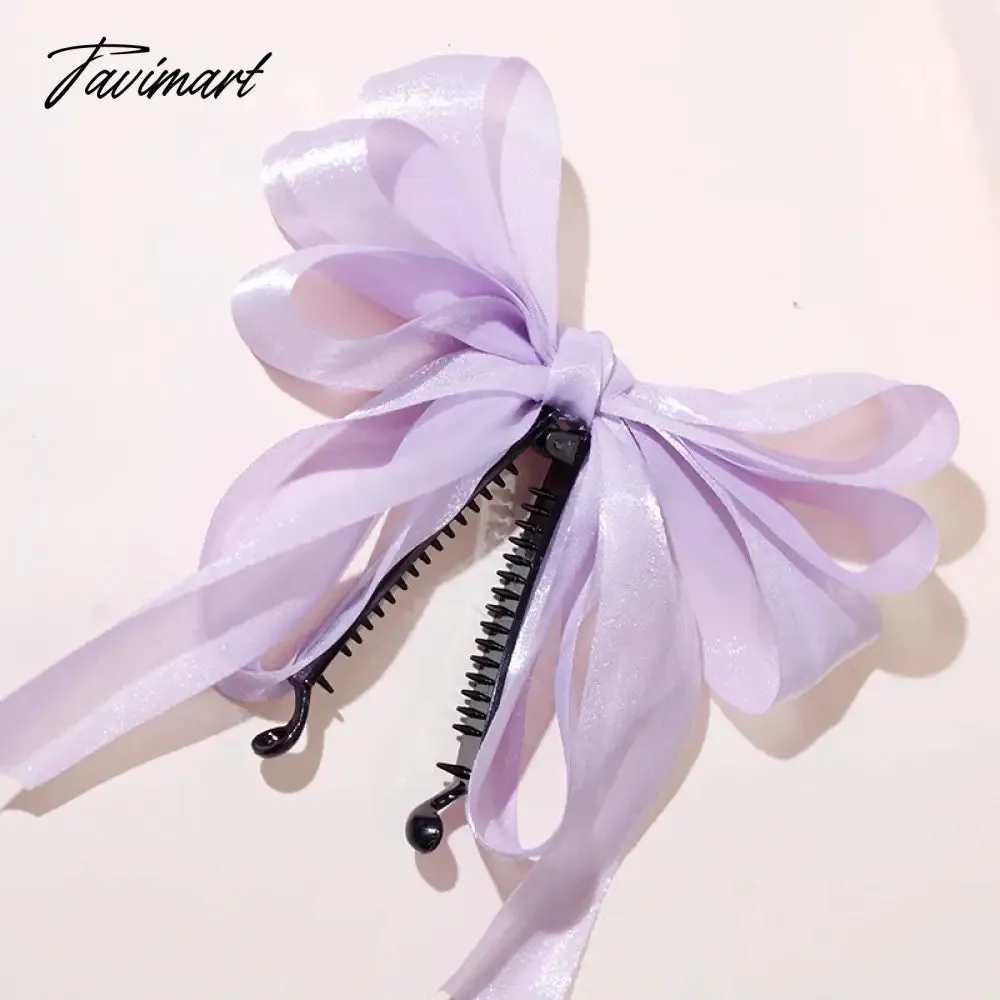 Tavimart New Banana Clip Bow Hair Clips for Women Girls Back Head Double Layer Hairpin Horsetail clip Fashion Hair Accessories