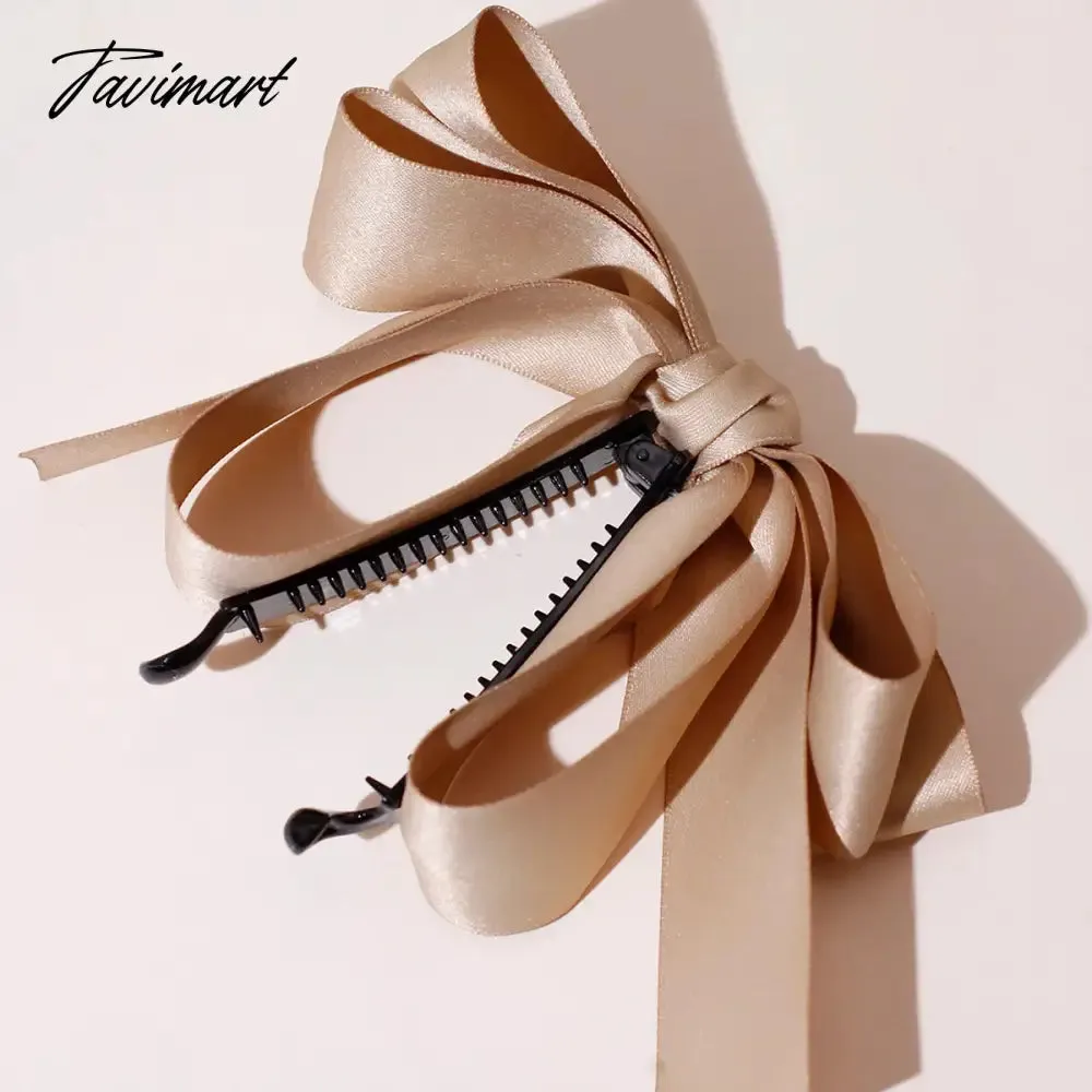 Tavimart New Banana Clip Bow Hair Clips for Women Girls Back Head Double Layer Hairpin Horsetail clip Fashion Hair Accessories