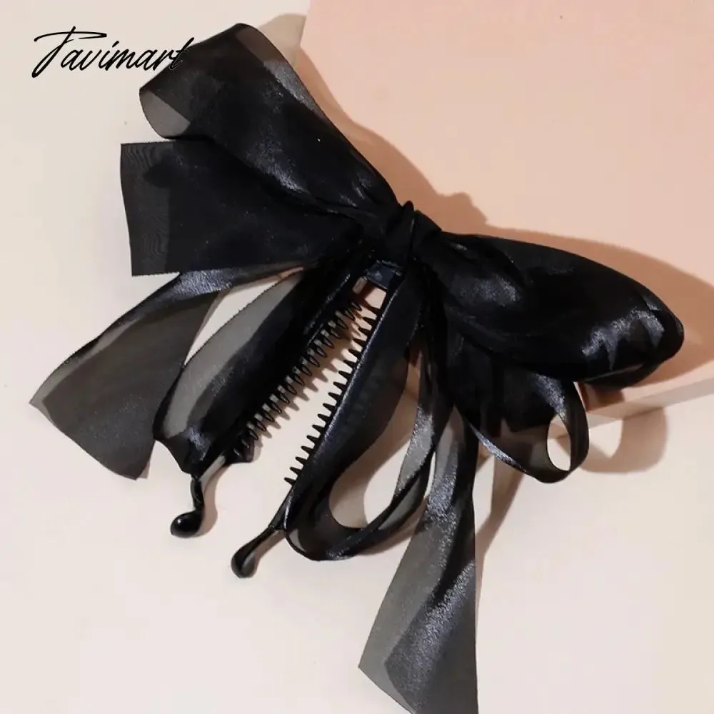 Tavimart New Banana Clip Bow Hair Clips for Women Girls Back Head Double Layer Hairpin Horsetail clip Fashion Hair Accessories