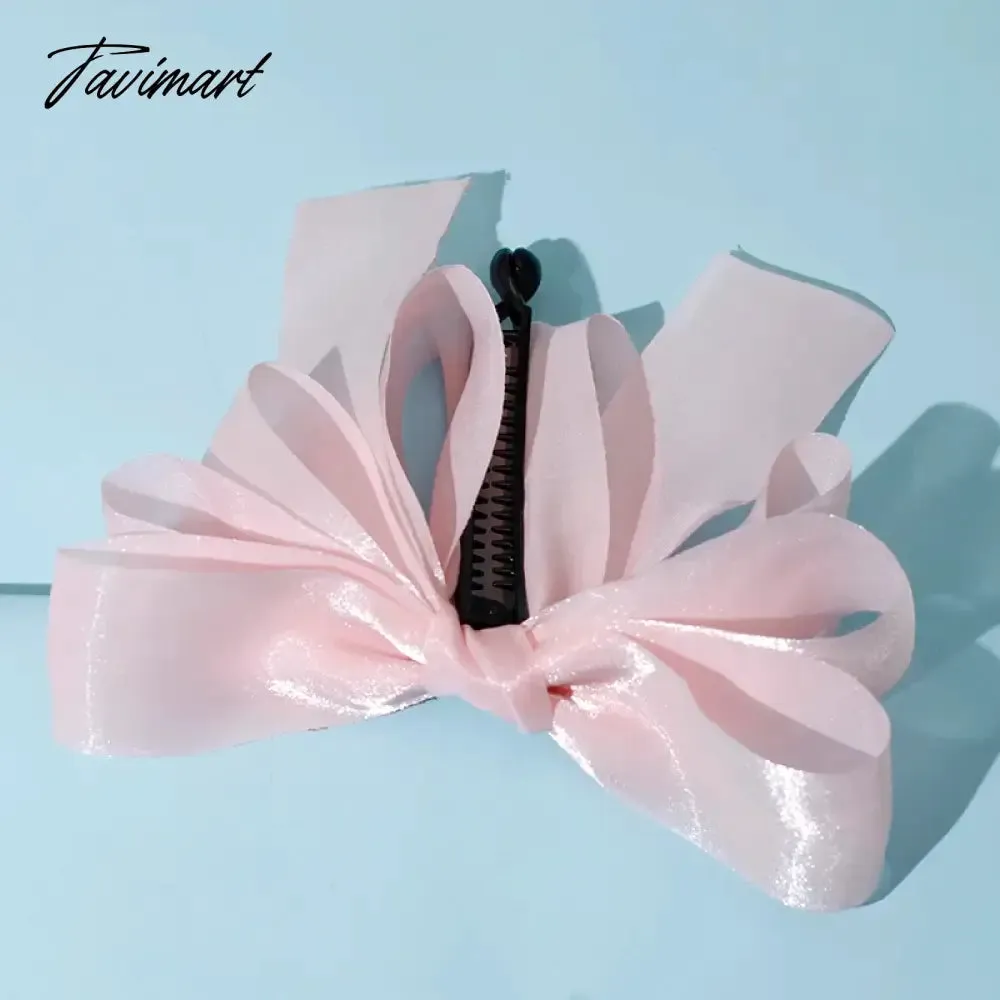 Tavimart New Banana Clip Bow Hair Clips for Women Girls Back Head Double Layer Hairpin Horsetail clip Fashion Hair Accessories