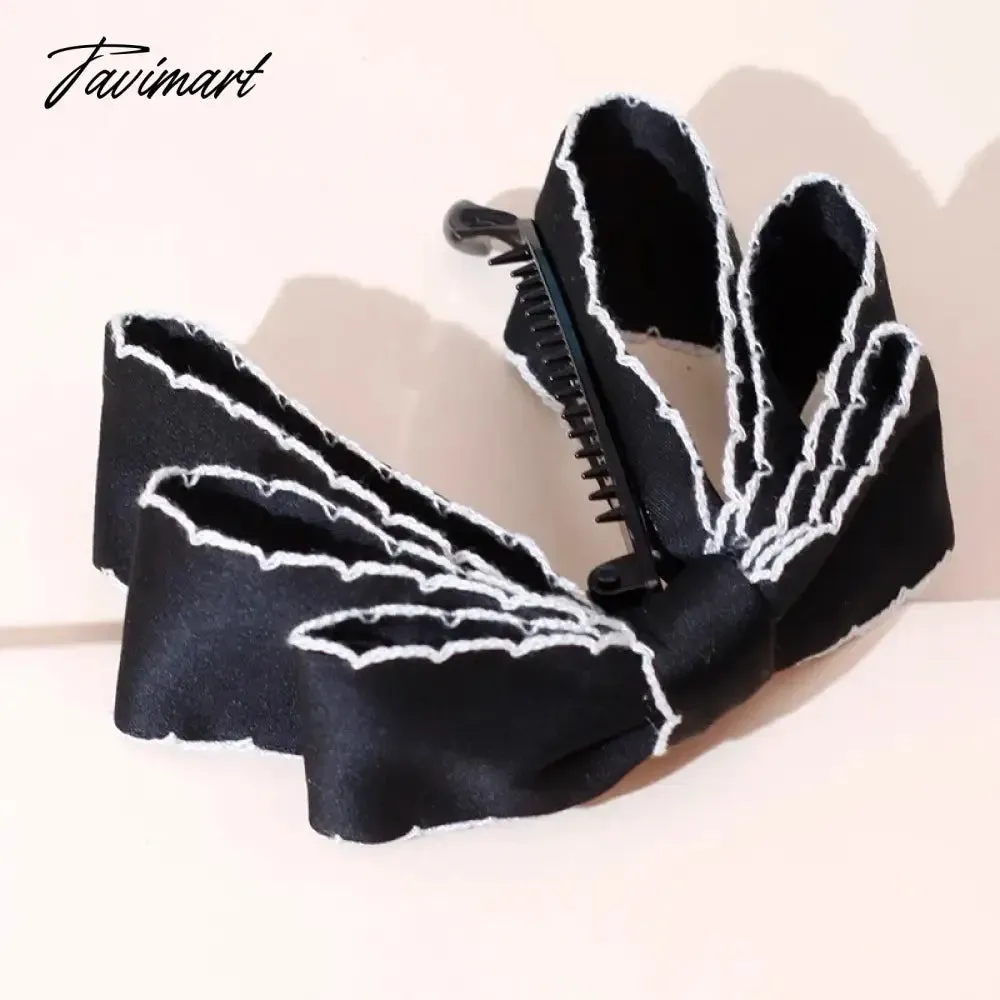 Tavimart New Banana Clip Bow Hair Clips for Women Girls Back Head Double Layer Hairpin Horsetail clip Fashion Hair Accessories