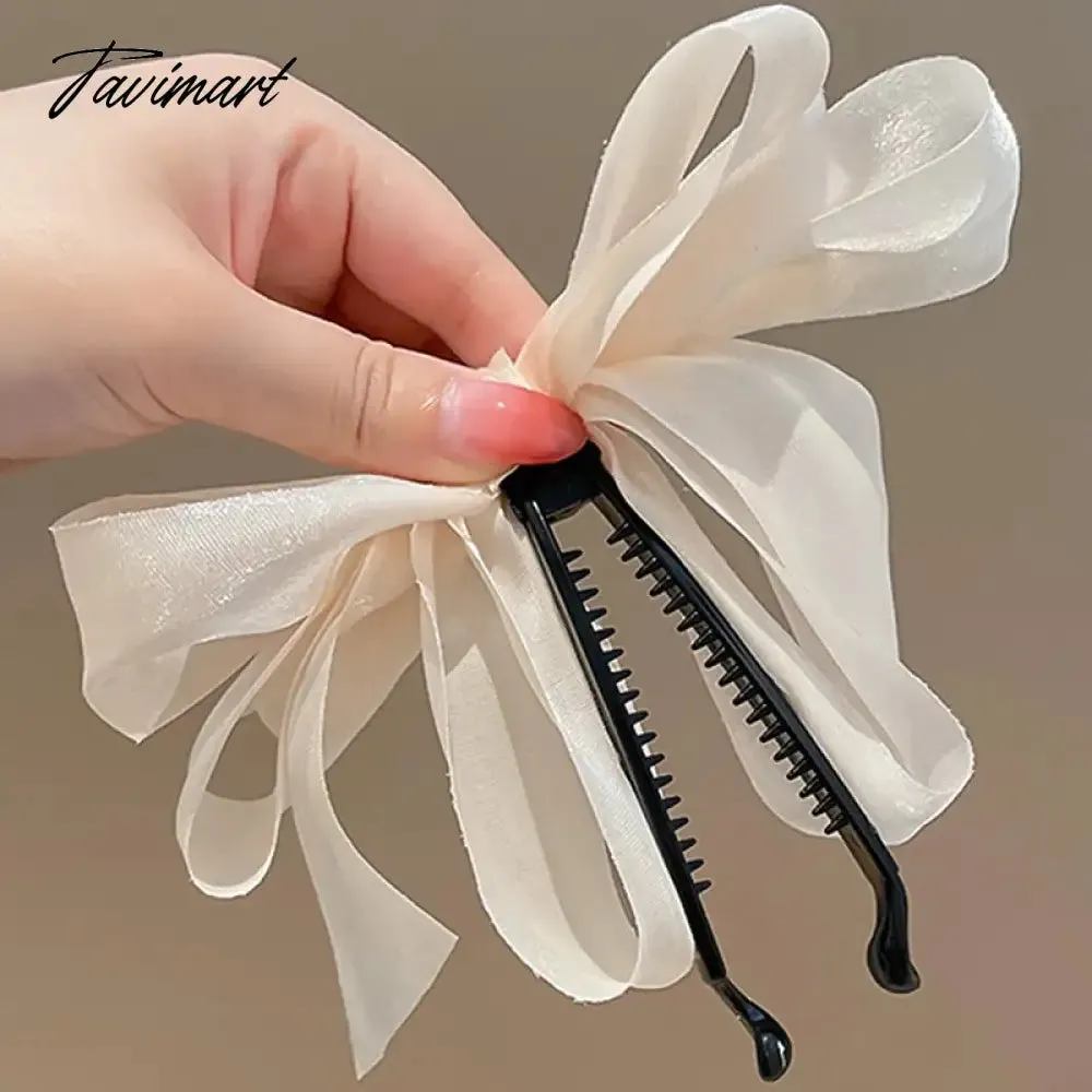 Tavimart New Banana Clip Bow Hair Clips for Women Girls Back Head Double Layer Hairpin Horsetail clip Fashion Hair Accessories