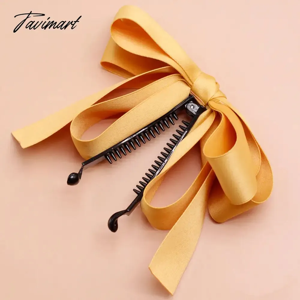 Tavimart New Banana Clip Bow Hair Clips for Women Girls Back Head Double Layer Hairpin Horsetail clip Fashion Hair Accessories