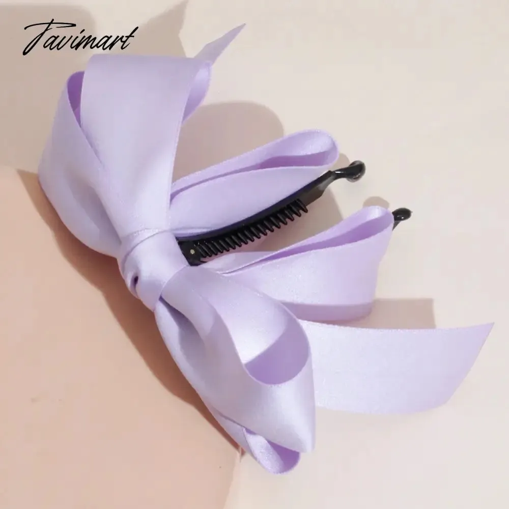 Tavimart New Banana Clip Bow Hair Clips for Women Girls Back Head Double Layer Hairpin Horsetail clip Fashion Hair Accessories