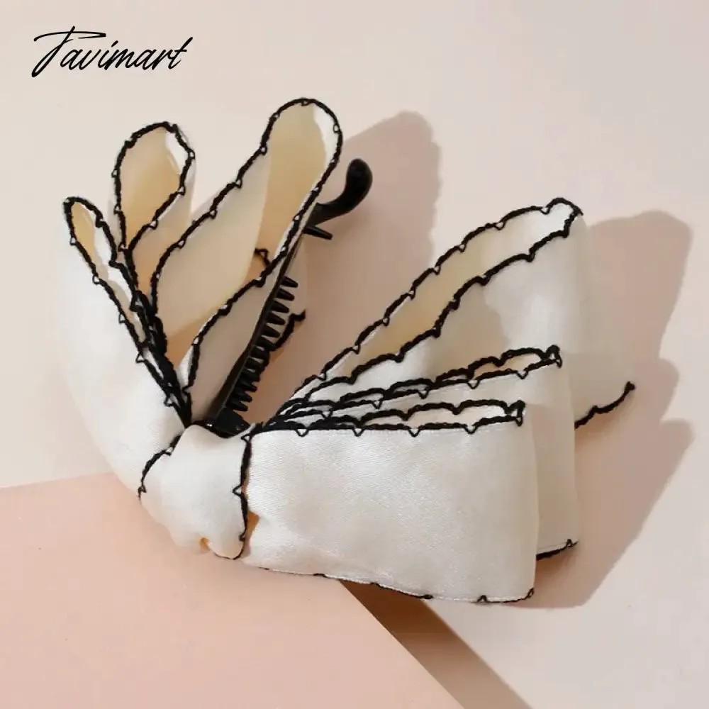 Tavimart New Banana Clip Bow Hair Clips for Women Girls Back Head Double Layer Hairpin Horsetail clip Fashion Hair Accessories