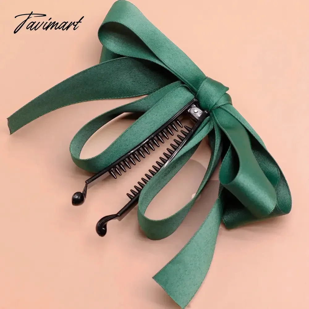 Tavimart New Banana Clip Bow Hair Clips for Women Girls Back Head Double Layer Hairpin Horsetail clip Fashion Hair Accessories