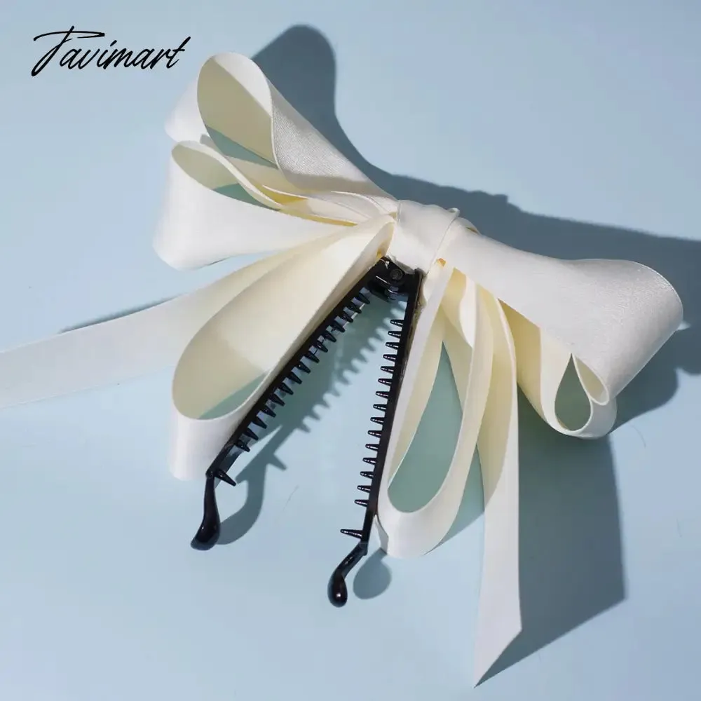 Tavimart New Banana Clip Bow Hair Clips for Women Girls Back Head Double Layer Hairpin Horsetail clip Fashion Hair Accessories