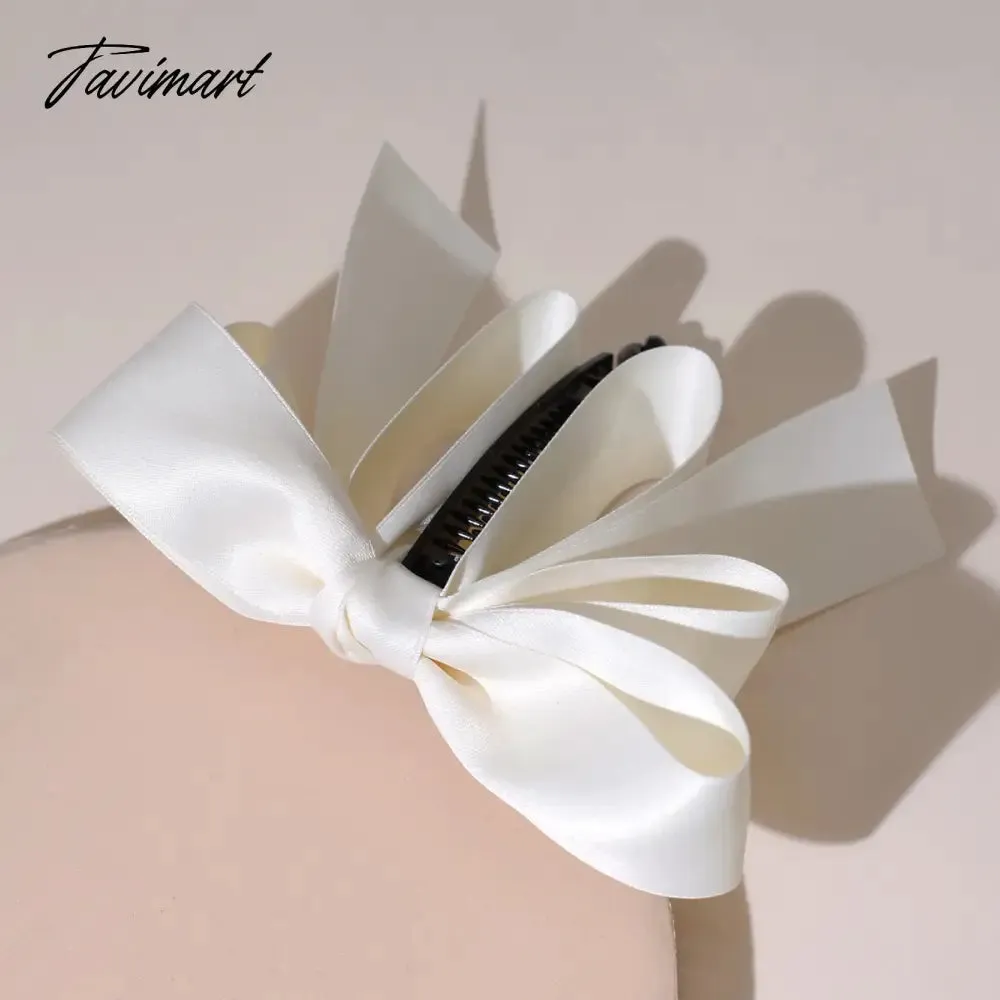 Tavimart New Banana Clip Bow Hair Clips for Women Girls Back Head Double Layer Hairpin Horsetail clip Fashion Hair Accessories