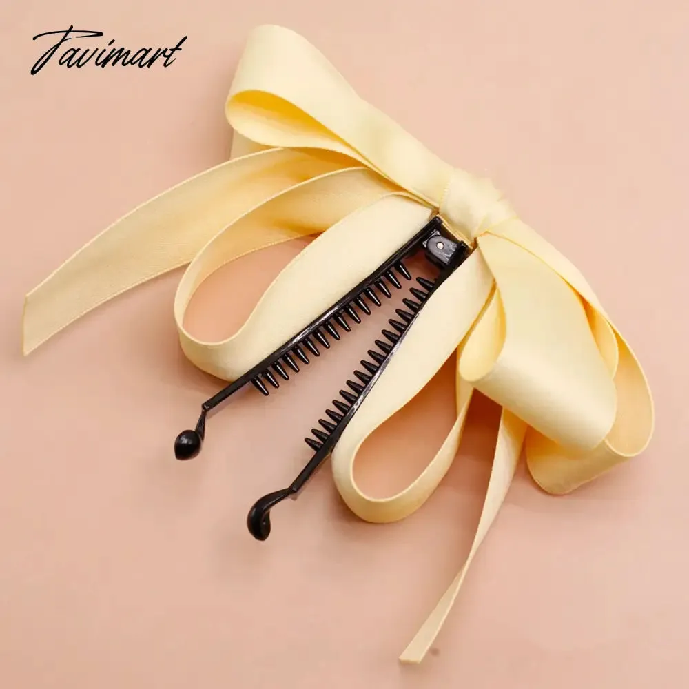 Tavimart New Banana Clip Bow Hair Clips for Women Girls Back Head Double Layer Hairpin Horsetail clip Fashion Hair Accessories