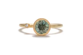 Teal Blue Australian Parti Sapphire on 18ct Yellow Gold Band with Accent Diamond