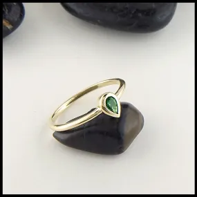 Teardrop Tsavorite Ring in Yellow Gold