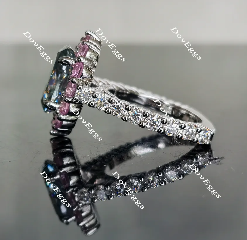 The Julie flower shape halo colored moissanite and birthstone ring