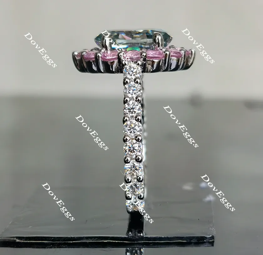 The Julie flower shape halo colored moissanite and birthstone ring