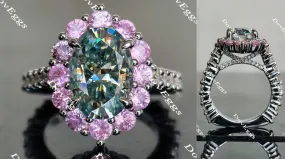 The Julie flower shape halo colored moissanite and birthstone ring