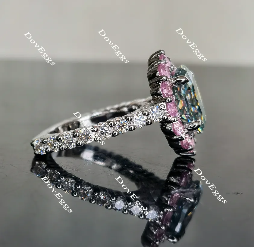 The Julie flower shape halo colored moissanite and birthstone ring