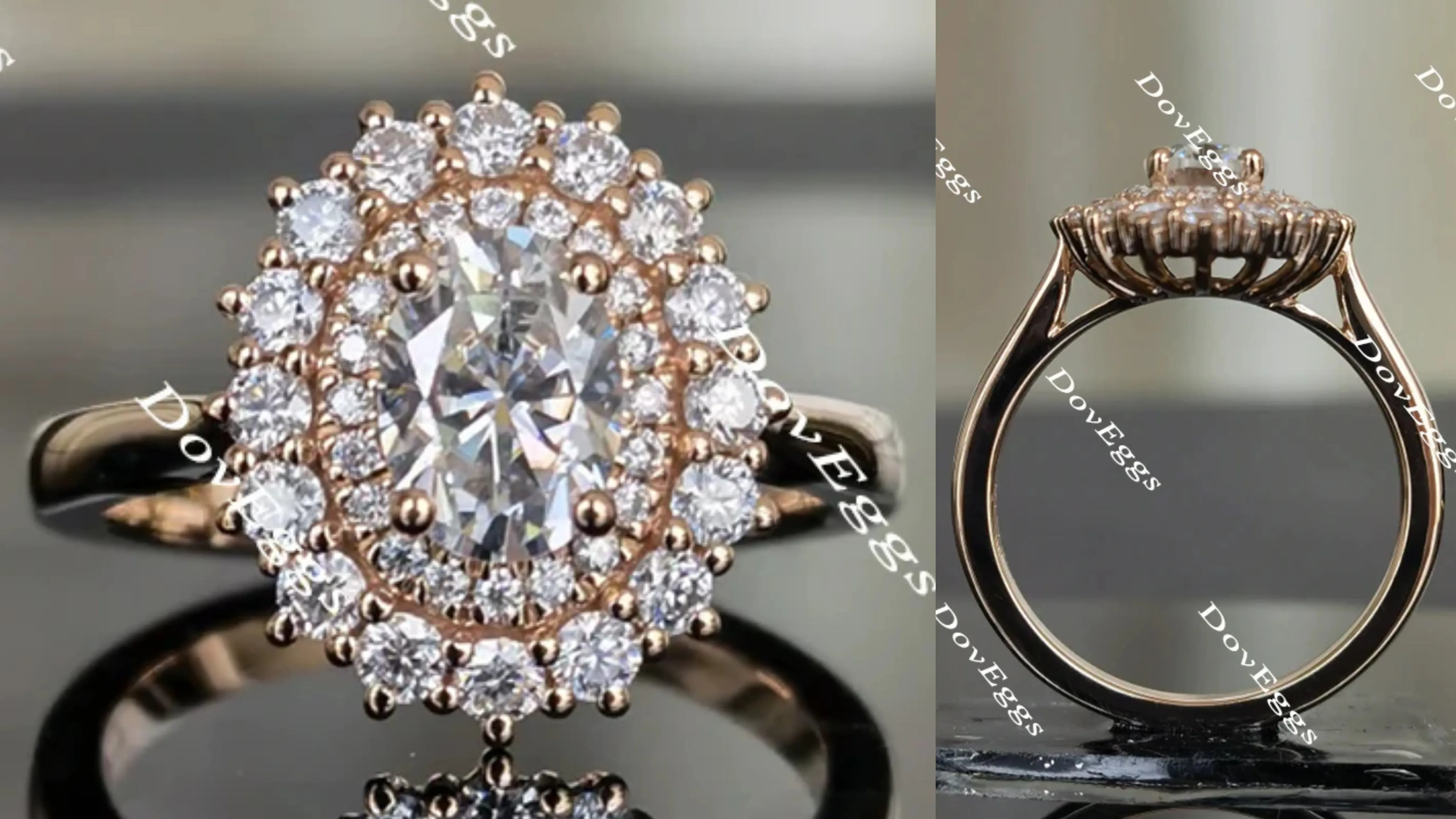 The Persephone flower shape halo Oval moissanite engagement ring
