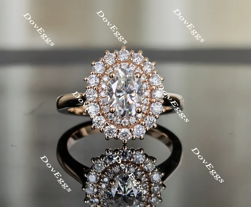 The Persephone flower shape halo Oval moissanite engagement ring