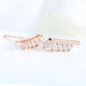 Tiara Diamond Crawler Earrings in 14k Gold 5 Stone Earrings Studs