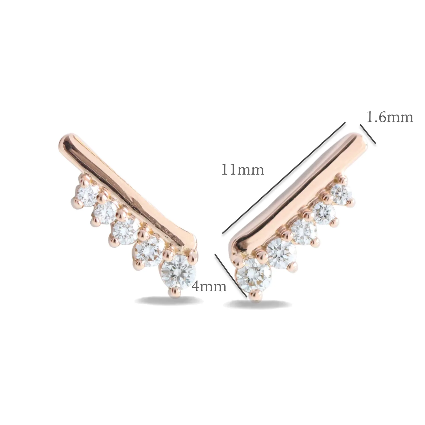 Tiara Diamond Crawler Earrings in 14k Gold 5 Stone Earrings Studs