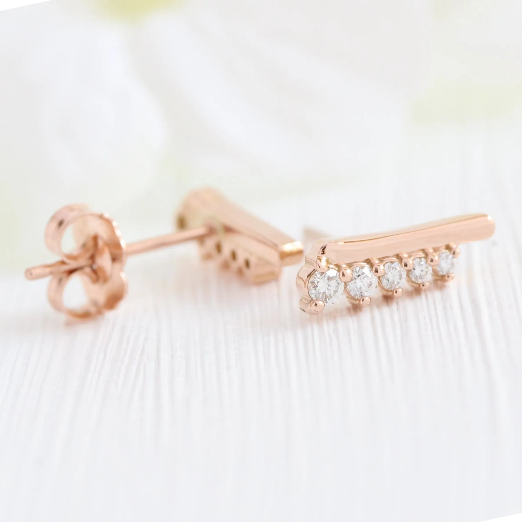 Tiara Diamond Crawler Earrings in 14k Gold 5 Stone Earrings Studs