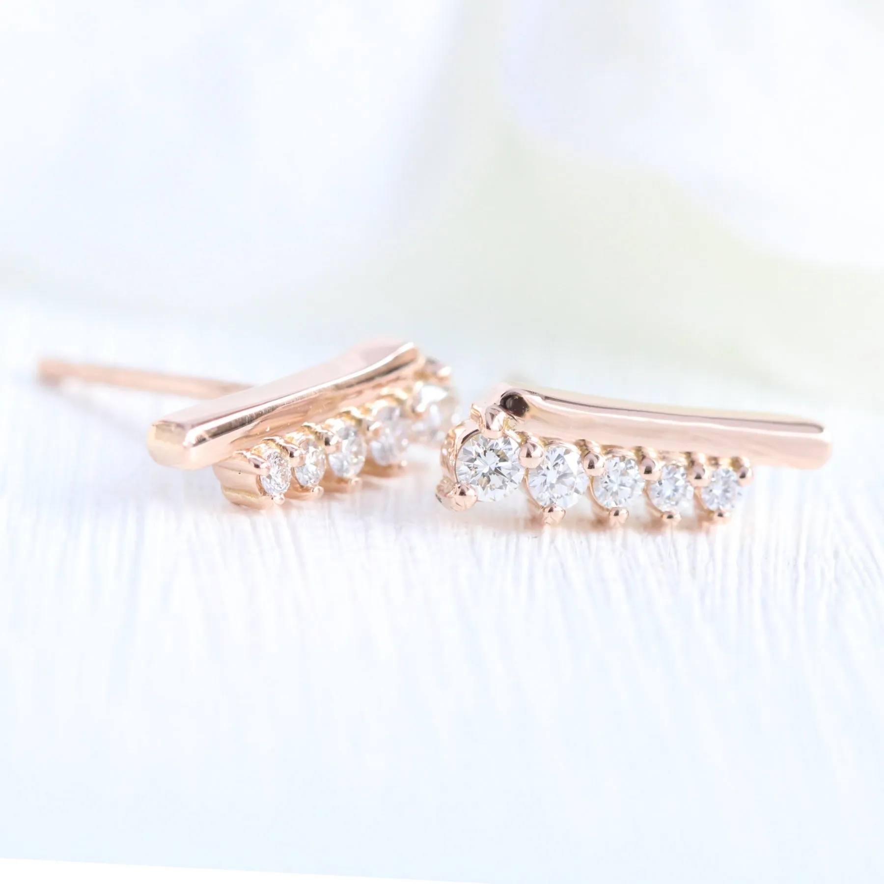 Tiara Diamond Crawler Earrings in 14k Gold 5 Stone Earrings Studs