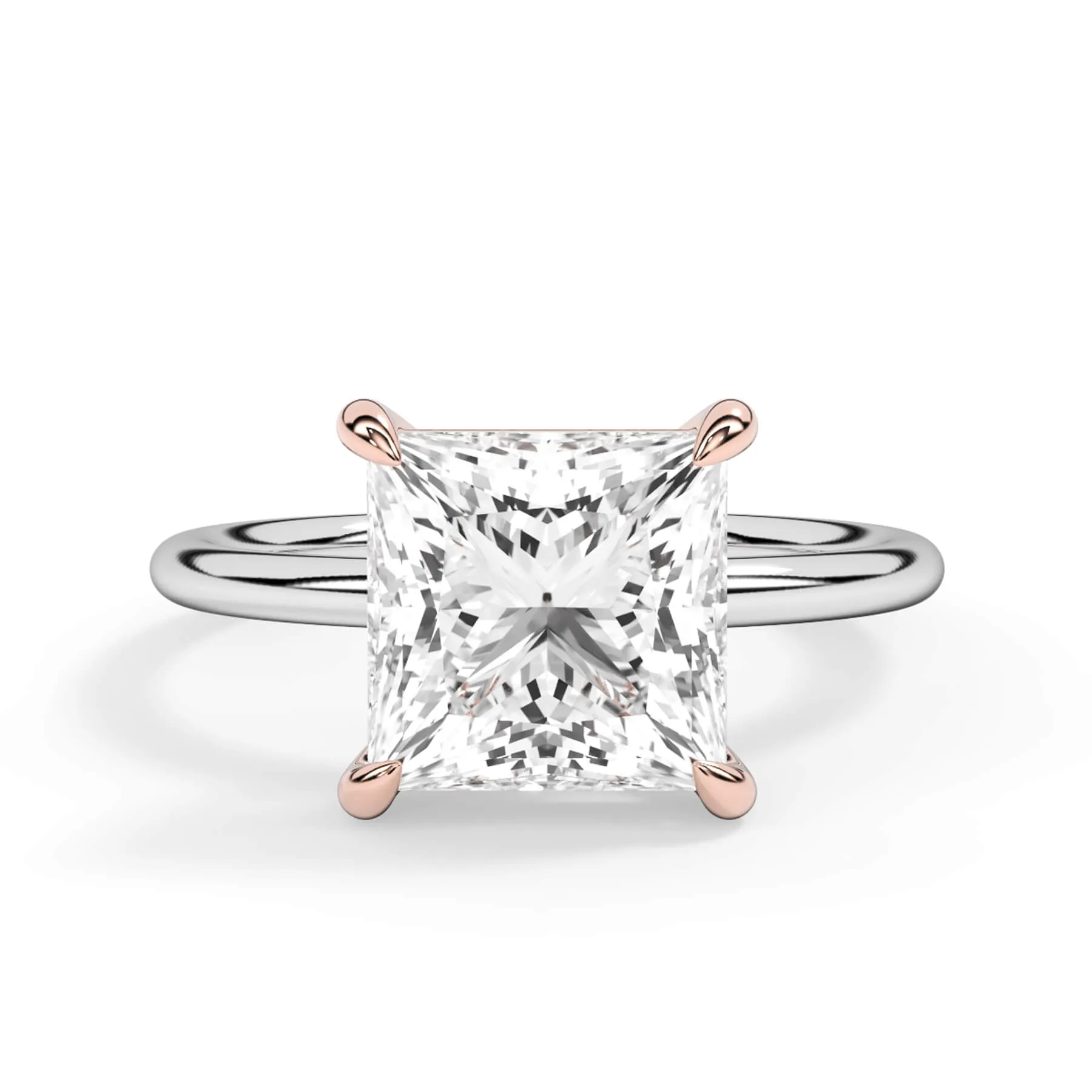 Two-Tone Basket Style Solitaire Engagement Ring - Rose Gold Head