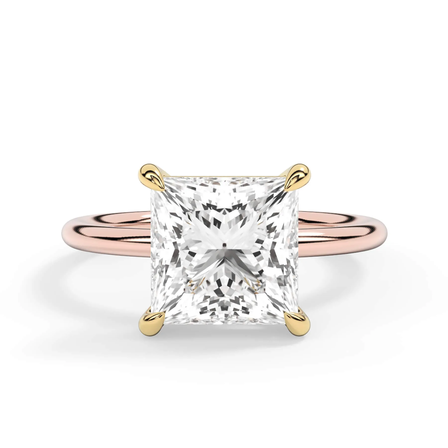 Two-Tone Basket Style Solitaire Engagement Ring - Yellow Gold Head