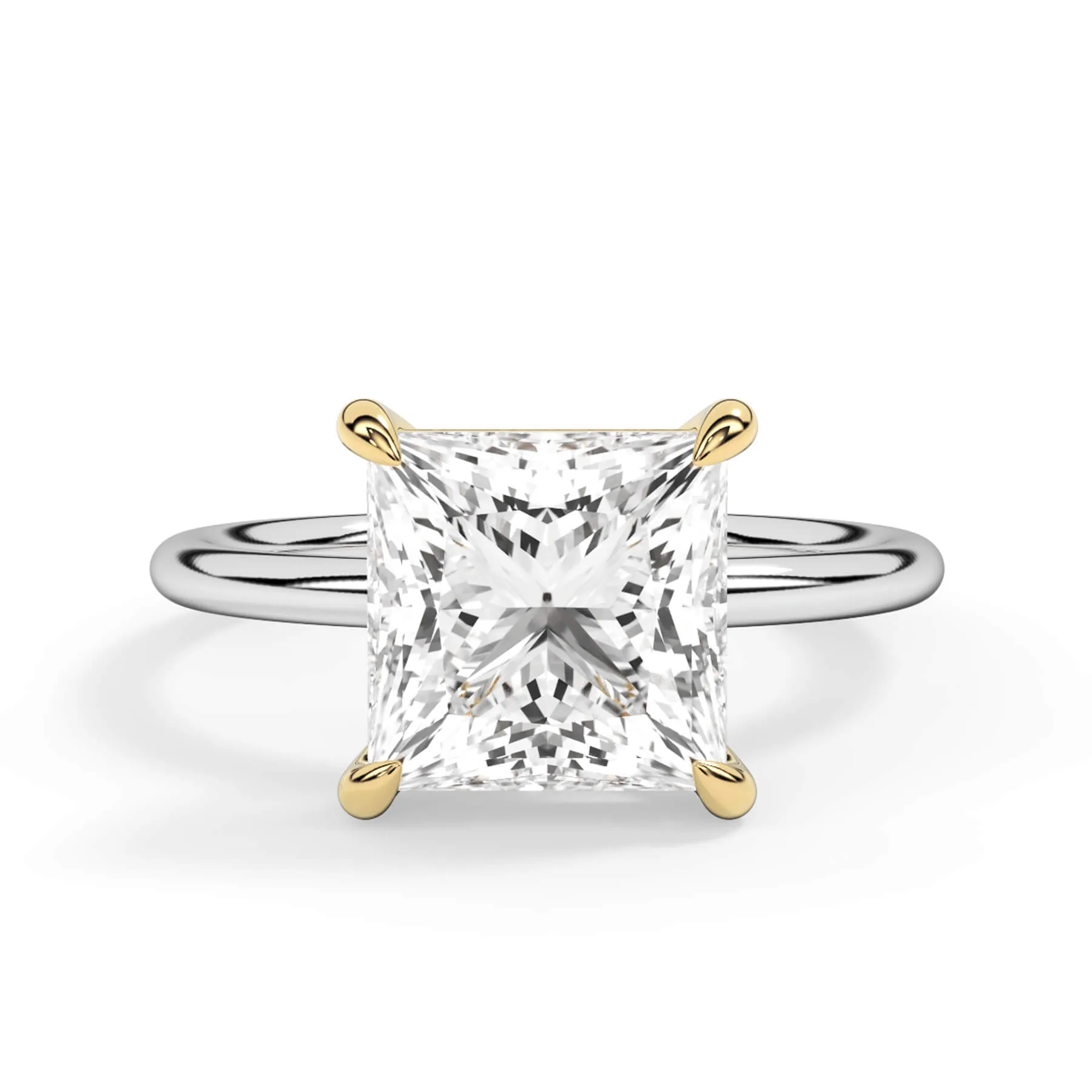 Two-Tone Basket Style Solitaire Engagement Ring - Yellow Gold Head