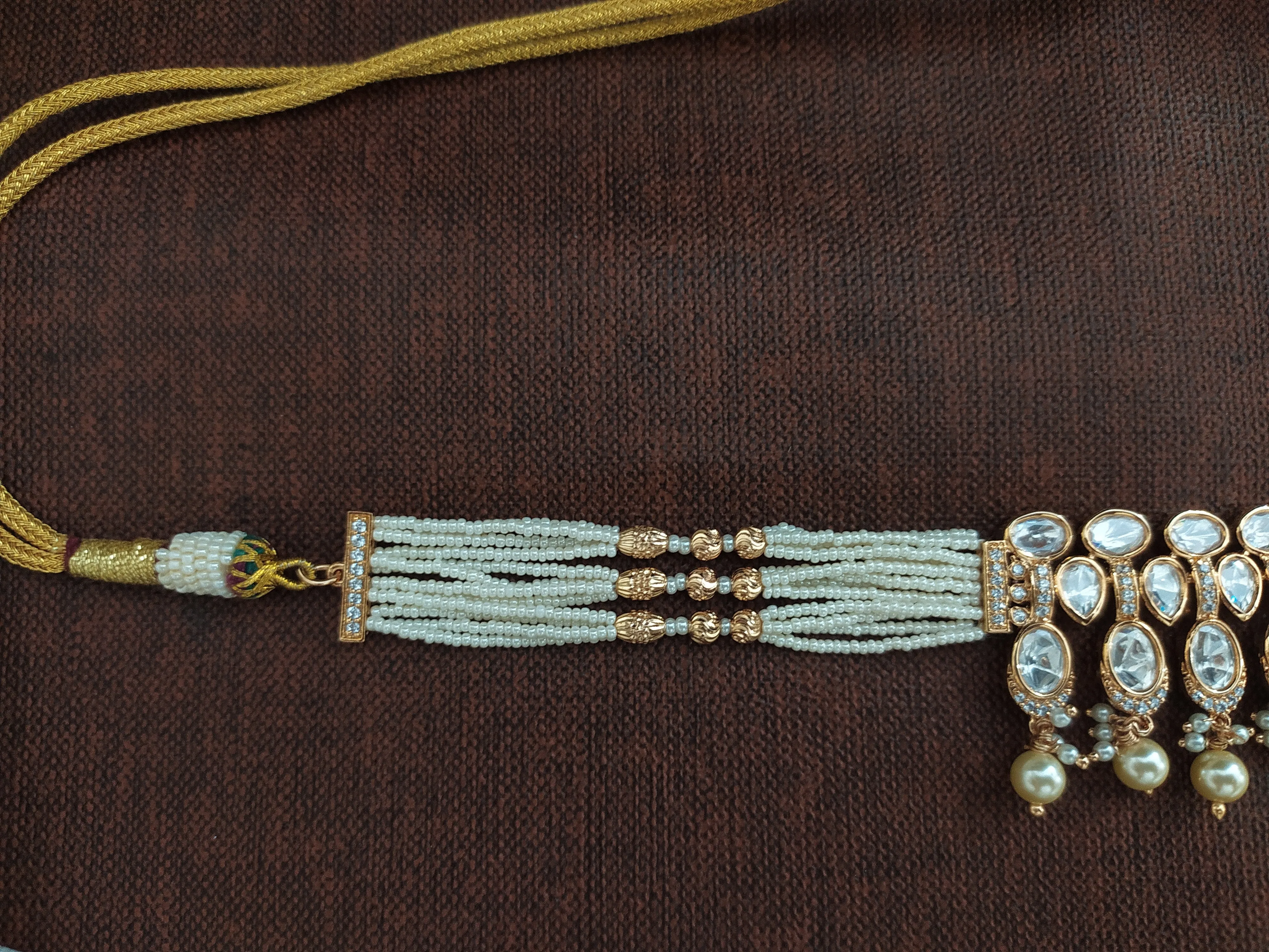 Uncut Kundan Simple Choker Set with Pearl Bunches