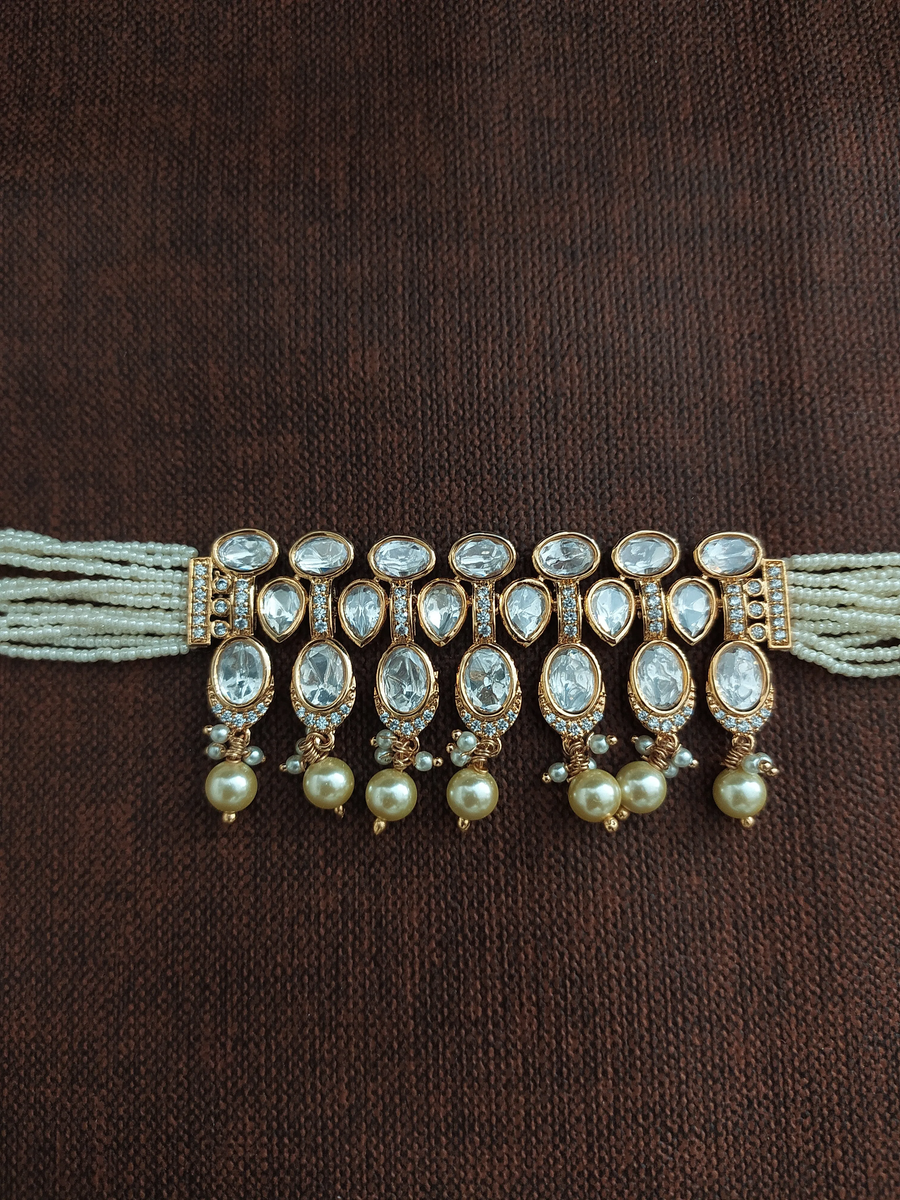 Uncut Kundan Simple Choker Set with Pearl Bunches