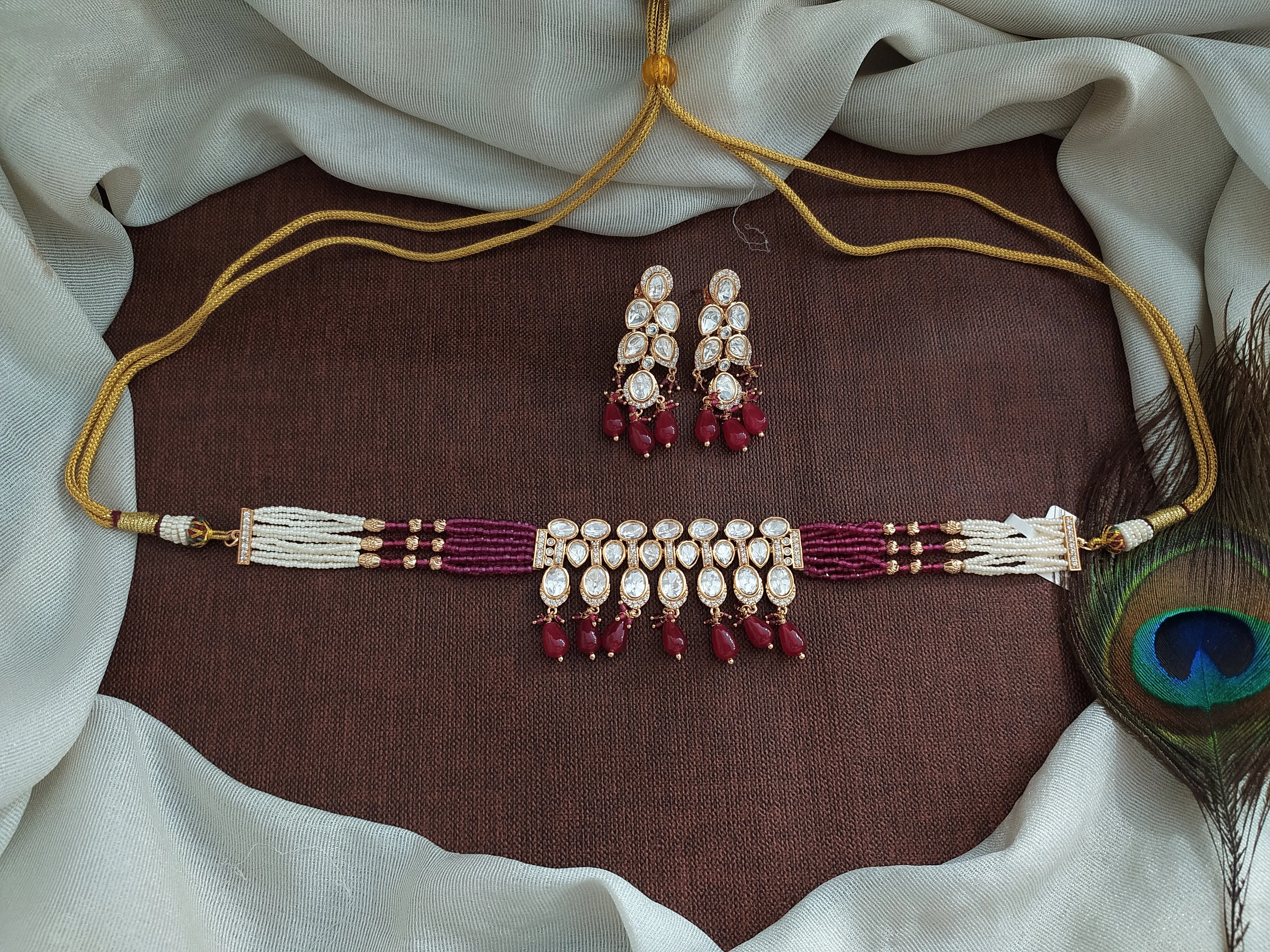 Uncut Kundan Simple Choker Set with Pearl Bunches