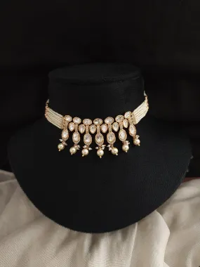 Uncut Kundan Simple Choker Set with Pearl Bunches