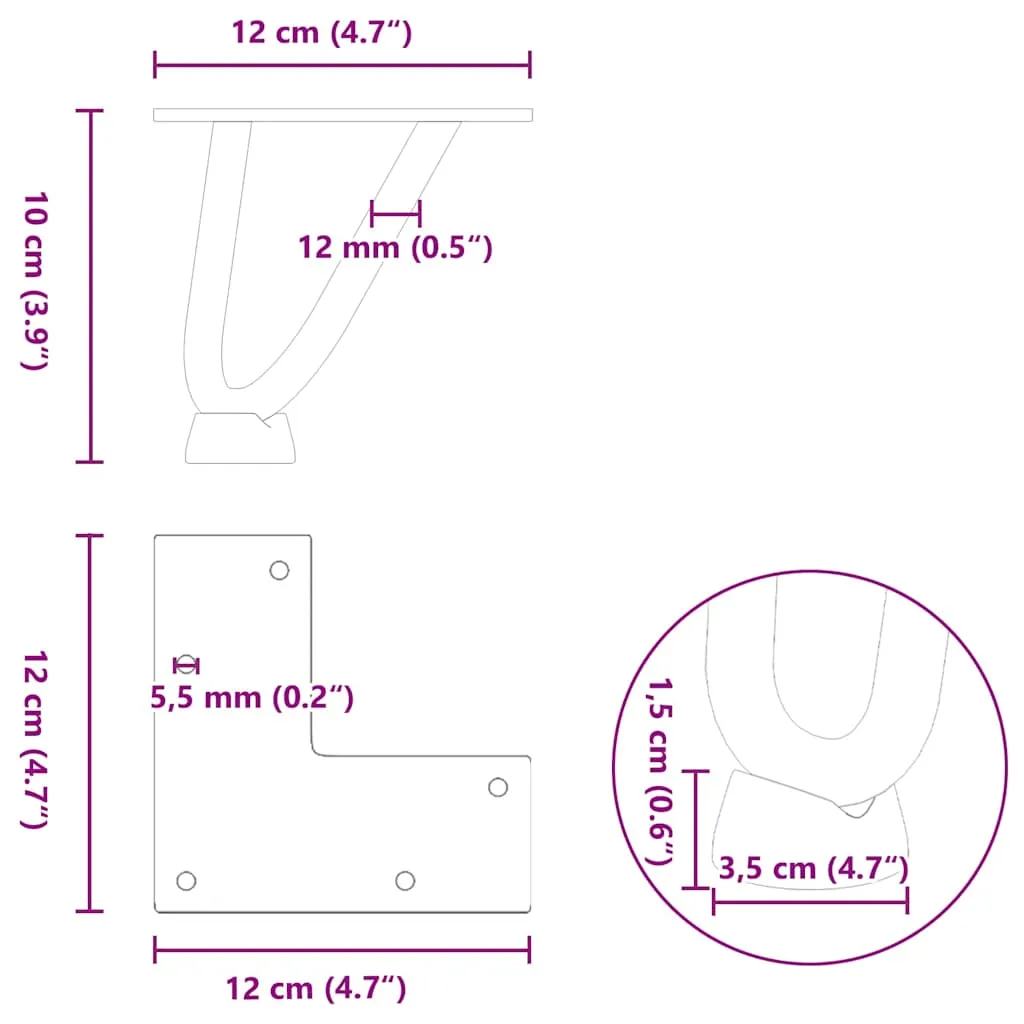 vidaXL Hairpin Table Legs 4 pcs Natural Steel 10 cm Solid Steel