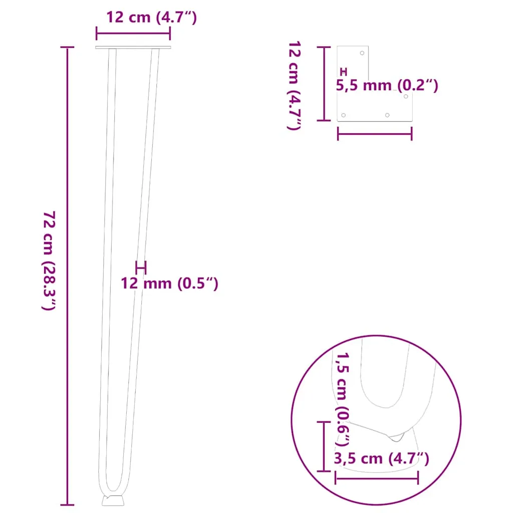 vidaXL Hairpin Table Legs 4 pcs Natural Steel 72 cm Solid Steel