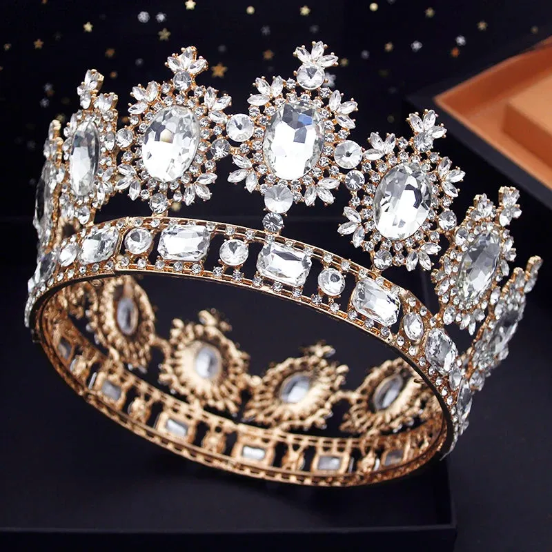 Vintage Royal Crystal Full Round Crown Hair Accessory