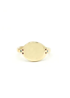 Vintage Scosha 10K Signet Ring with Turquoise and Rubies
