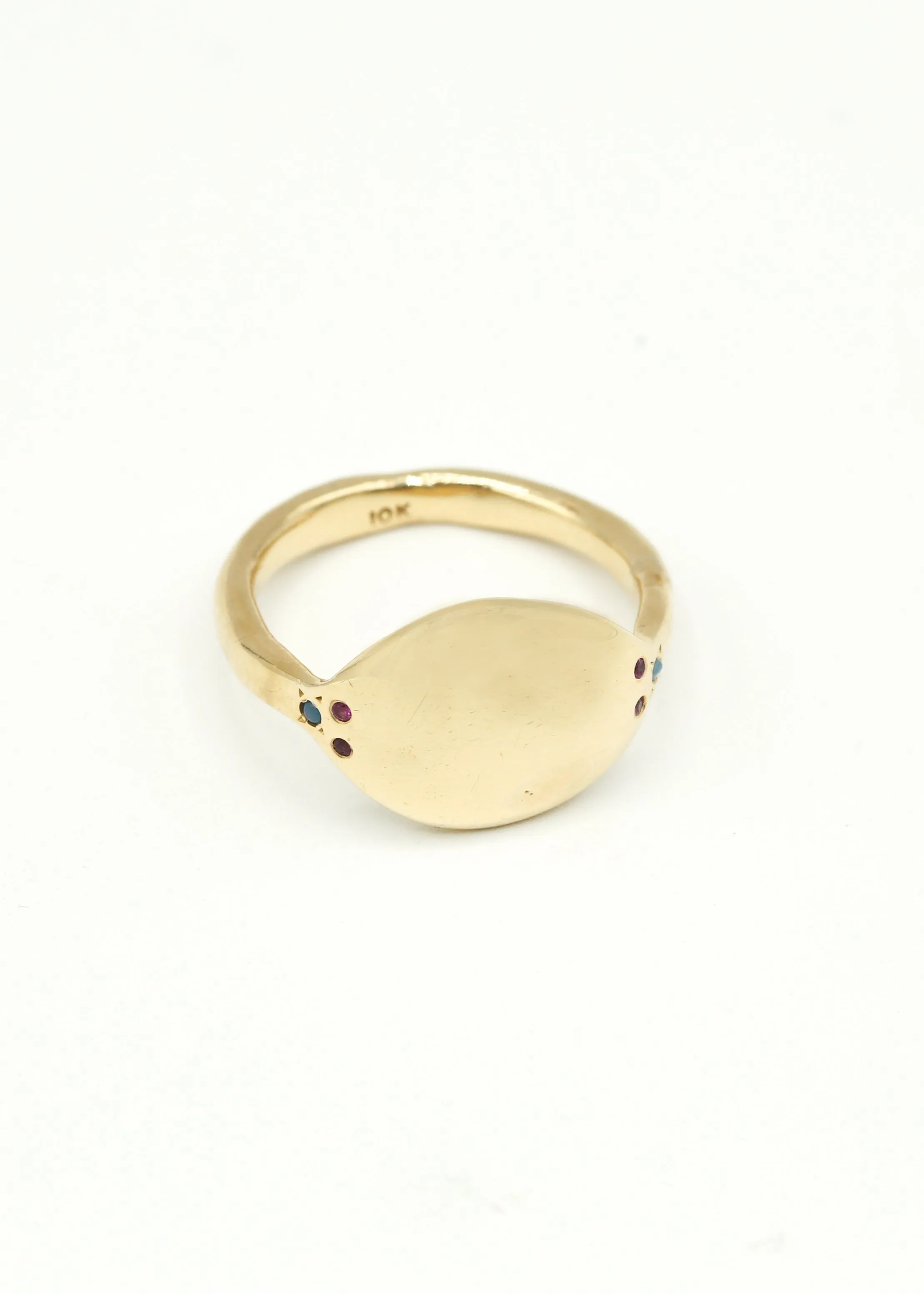 Vintage Scosha 10K Signet Ring with Turquoise and Rubies