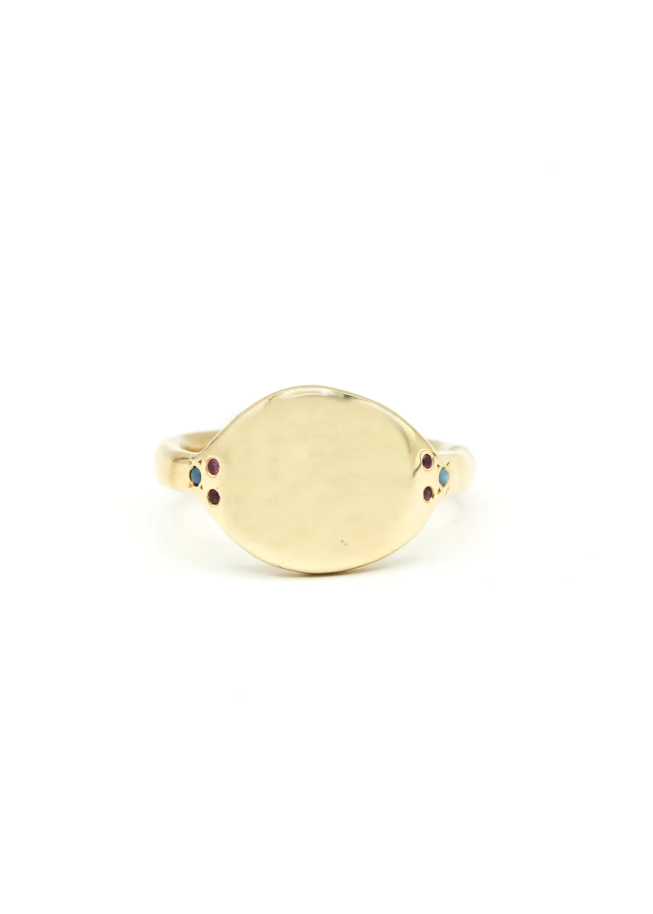 Vintage Scosha 10K Signet Ring with Turquoise and Rubies