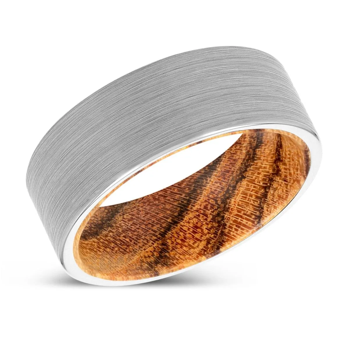 WALLACE | Bocote Wood, White Tungsten Ring, Brushed, Flat