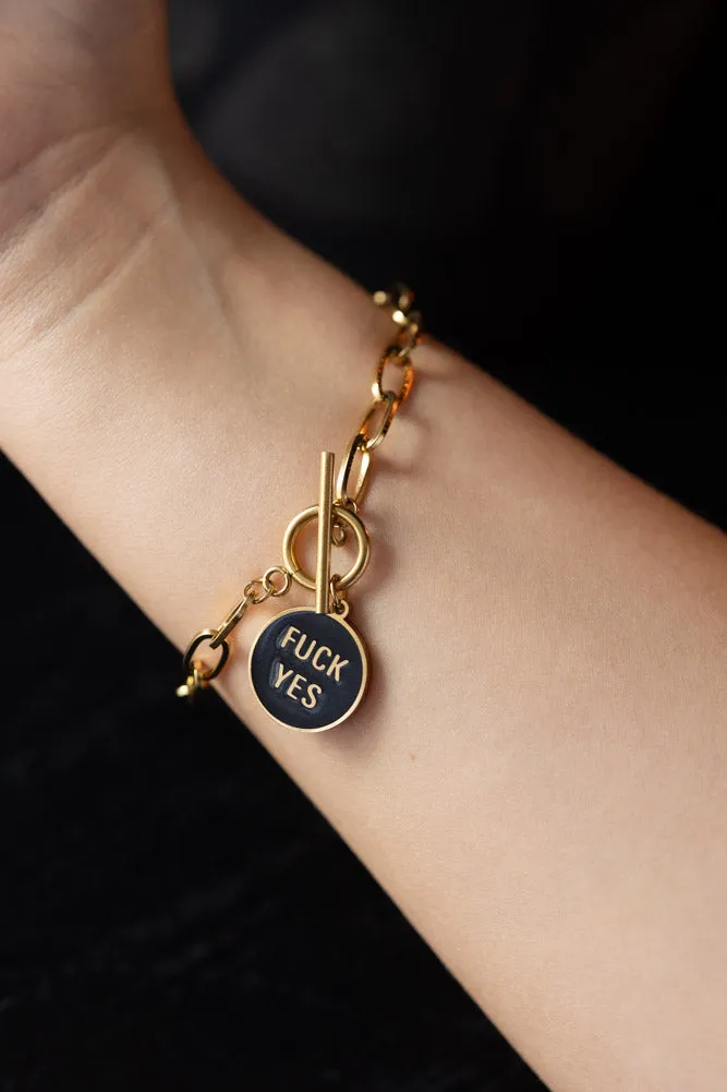 Waterproof Gold Fuck Yes Charm Bracelet