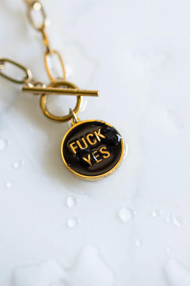 Waterproof Gold Fuck Yes Charm Bracelet